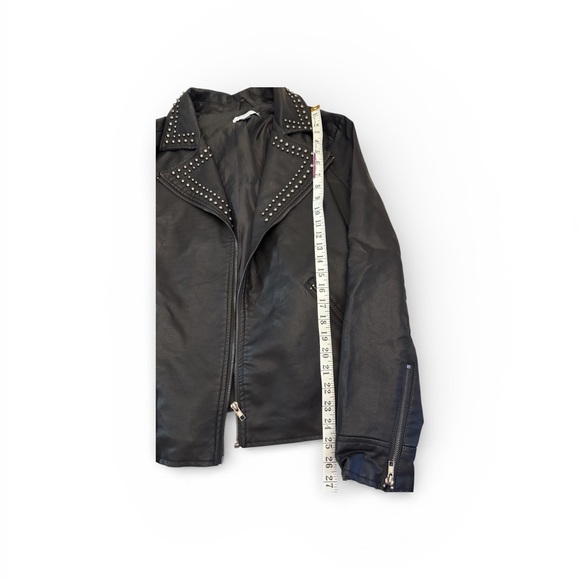 Women's Black Studded Leather Jacket - Picture 3 of 9